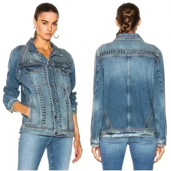 Frame Le Studded Denim Jacket Oversized Sz S - Picture 1 of 11